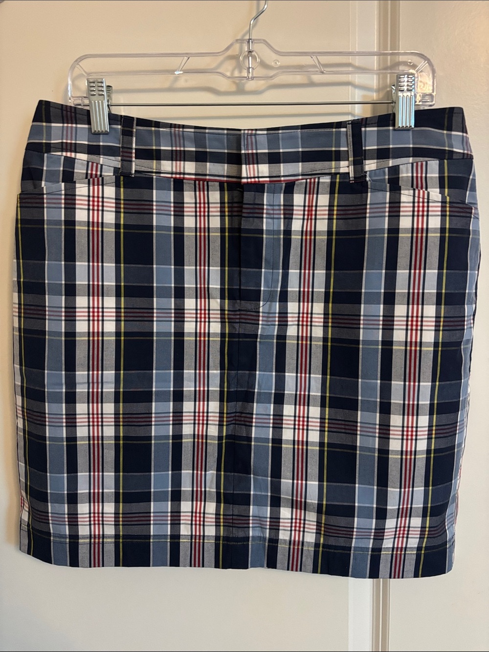 Chaps Plaid Navy Blue Cotton Women's Skirt 8 (#36S)